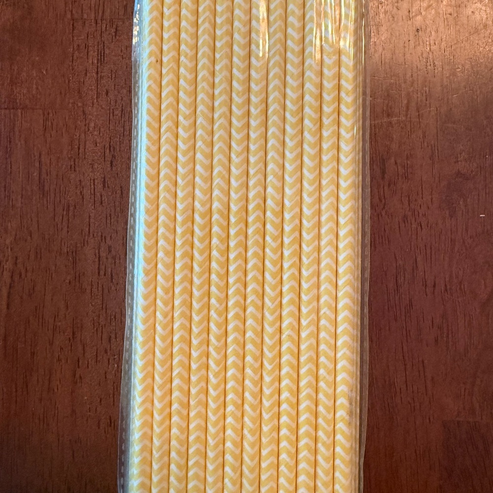 Yellow and White Chevron Paper Straws